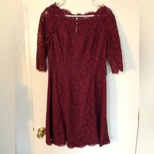 NWT Eliza J Lace A-Line Burgundy 3/4 Sleeve Dress Size 12